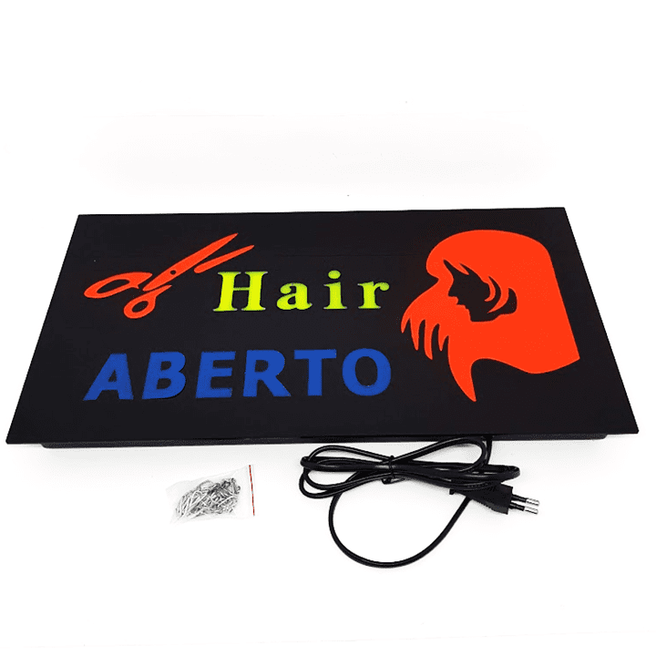 Placa Cabeleireiro Barbearia Letreiro Luminoso Neon Painel Led