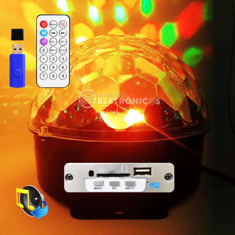 Globo Bola Maluca Cristal 6 LED 18W RGB USB Iluminação Para Festa