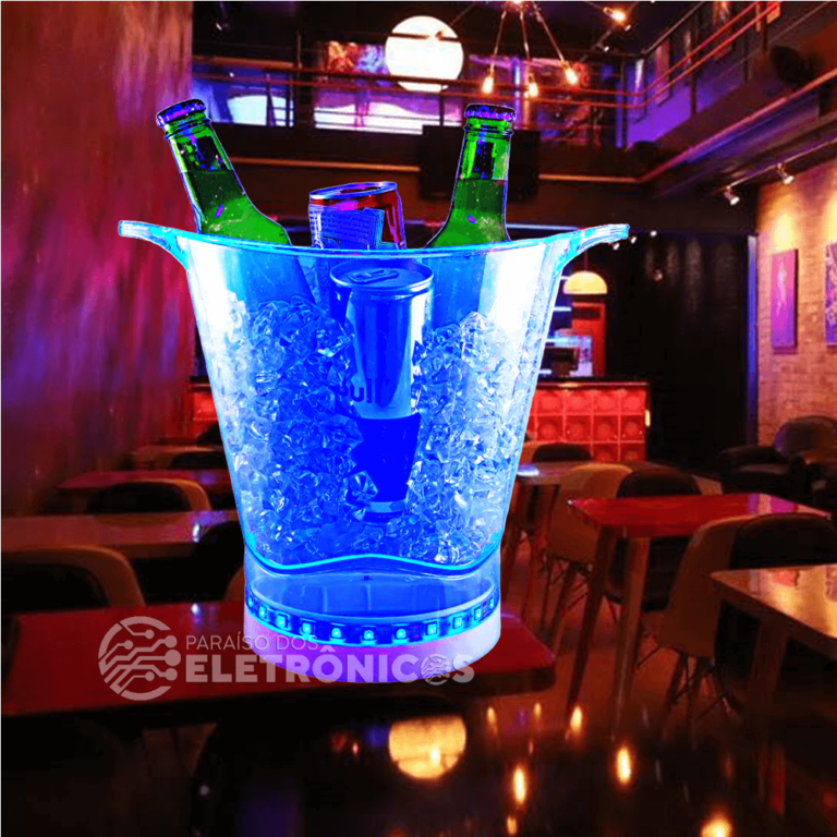 Balde De Gelo Acr Lico Efeito Neon Personalizado Com Led Azul Litros