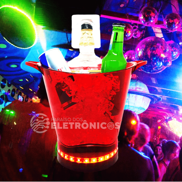 Balde Gelo Personalizado Com Led Vermelho 5 Litros Para Bebidas Com Suporte Para Taças AP1012VM - Image 6