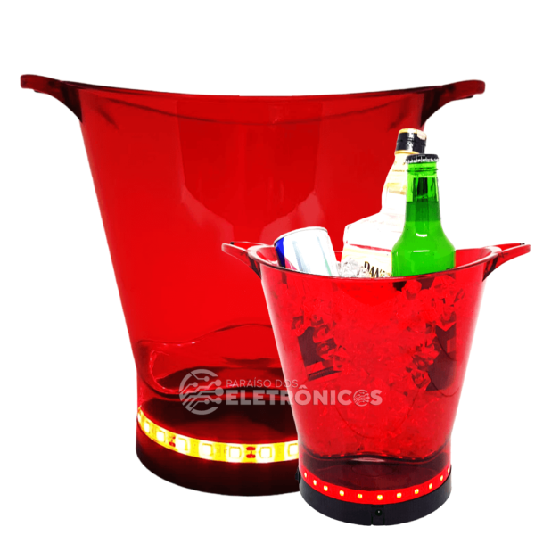 Balde Gelo Personalizado Com Led Vermelho 5 Litros Para Bebidas Com Suporte Para Taças AP1012VM - Image 7