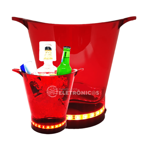 Balde Gelo Personalizado Com Led Vermelho 5 Litros Para Bebidas Com Suporte Para Taças AP1012VM