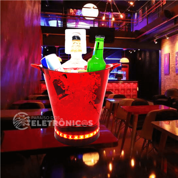 Balde Gelo Personalizado Com Led Vermelho 5 Litros Para Bebidas Com Suporte Para Taças AP1012VM - Image 8