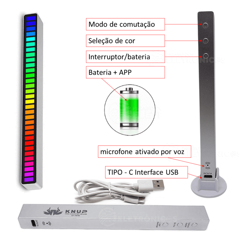 SUPVOX 3Pcs Rgb Captador De Luz Leds De Carro Tiras De Luz Para Jogo De  Carro Barra De Luz Estéreo Música Espectro Barra De Luz De Música Lâmpada  De Música Acessórios De