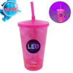 Copo Euphoria Em Acrílico Rosa Fluorescente Com Canudo Sensor De Líquido LED Branco Festas 700ml 29003
