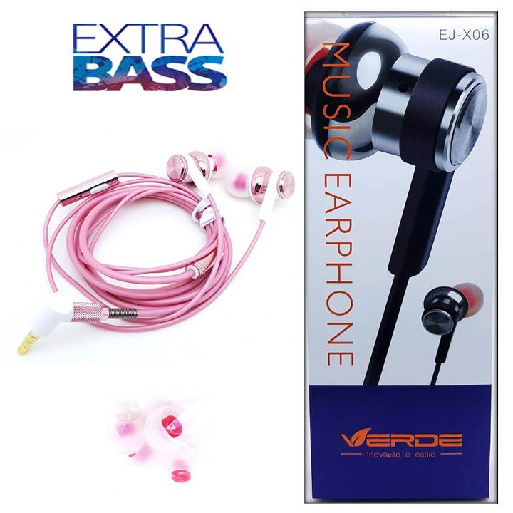 Fone de Ouvido Para Celular Original EJ-X06 Com Microfone Auxilia P2  Estéreo Extra Bass Intra-auricular Rose – Paraiso dos Eletrônicos
