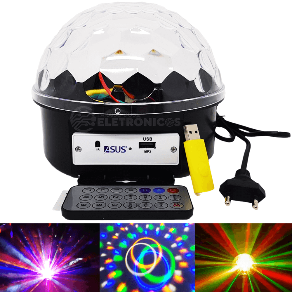 Globo Bola Maluca Laser Jogo De Luz 9 Led Rgb Ritimo Musica