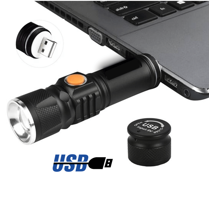 Lanterna Tática Recarregável LED USB Portátil