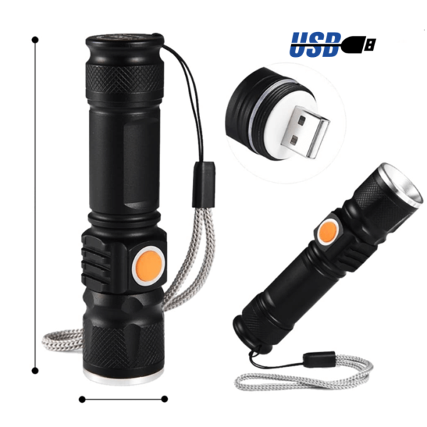 Lanterna Com Suporte Para Bike Recarregável USB Led T6 Tática 128000W DY-8064 - Image 7