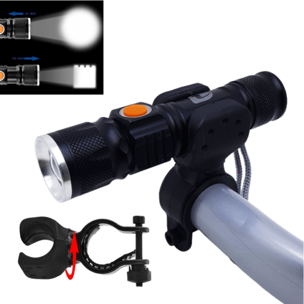 Lanterna Com Suporte Para Bike Recarregável USB Led T6 Tática 128000W DY-8064