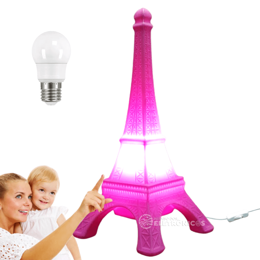 Luminária Torre Eiffel Rosa Para Decorar Iluminar Lâmpada LED Cor Branca  T-1195 – Paraiso dos Eletrônicos