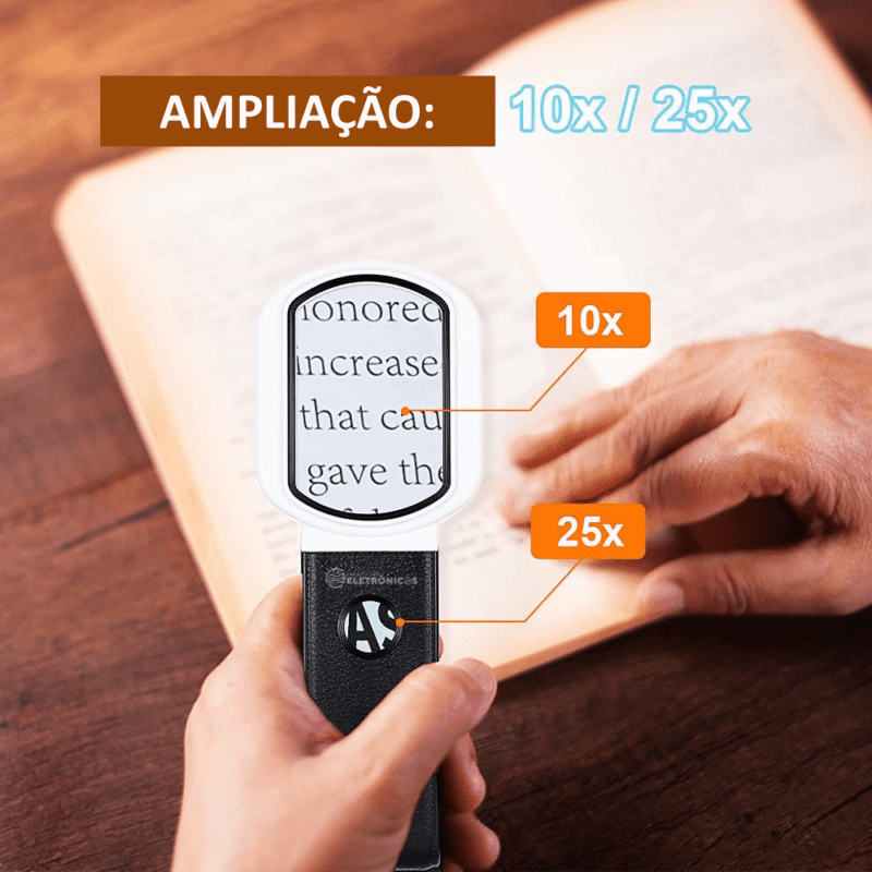 Lupa Para Leitura Identificação Ajustável Zoom 10x 25x 7 LED Branco 2 ...