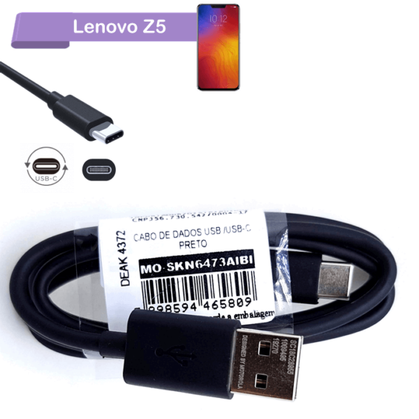 Cabo de Dados e Carga Original Smartphone Lenovo Z5 Turbo Fast Charger 3.0 USB-C SC18C28955 (MO-SKN6473AIBI)