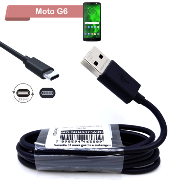 Cabo de Dados e Carga Original Smartphone Motorola Moto G6 Turbo Fast Charger 3.0 USB-C SC18C28955 (MO-SKN6473AIBI)