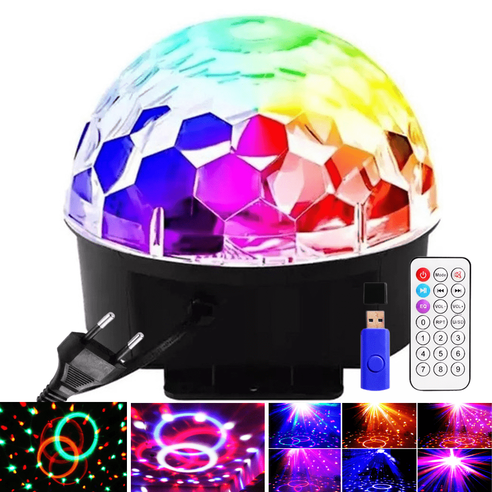 Bola Maluca LED Cristal RGB Jogo De Luz USB SD Festas Iluminação