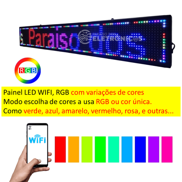 Painel LED Letreiro Digital Wi-fi Luminoso RGB 100x20 Interno Bivolt SL1025CP10 - Image 2