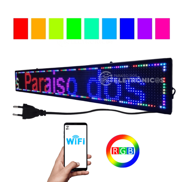 Painel LED Letreiro Digital Wi-fi Luminoso RGB 100x20 Interno Bivolt SL1025CP10