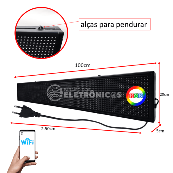 Painel LED Letreiro Digital Wi-fi Luminoso RGB 100x20 Interno Bivolt SL1025CP10 - Image 8