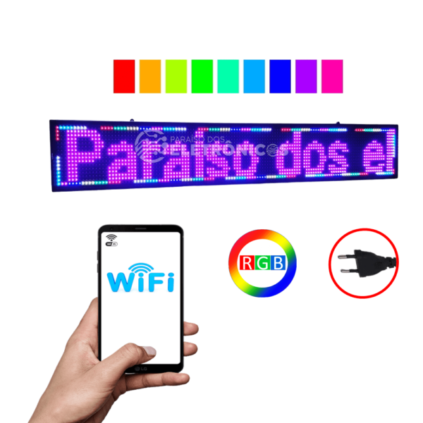 Painel LED Letreiro Digital Wi-fi Luminoso RGB 100x20 Interno Bivolt SL1025CP10 - Image 5