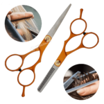 Kit Tesouras Profissional Corte Cabelo Masculino Feminino Salão Beleza Cor Dourado - LMF1150