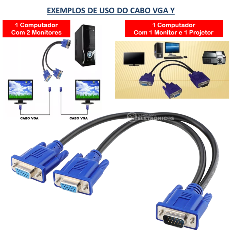 Cabo Y VGA 1 VGA Macho x 2 VGA Fêmea Para Usar Dois Monitores – Paraiso ...
