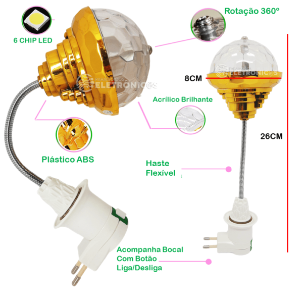 Lâmpada Globo Giratória Com Cabo Flexível Alto Brilho Para Decoração de Festas e Baladas - LEY2151 - Image 4