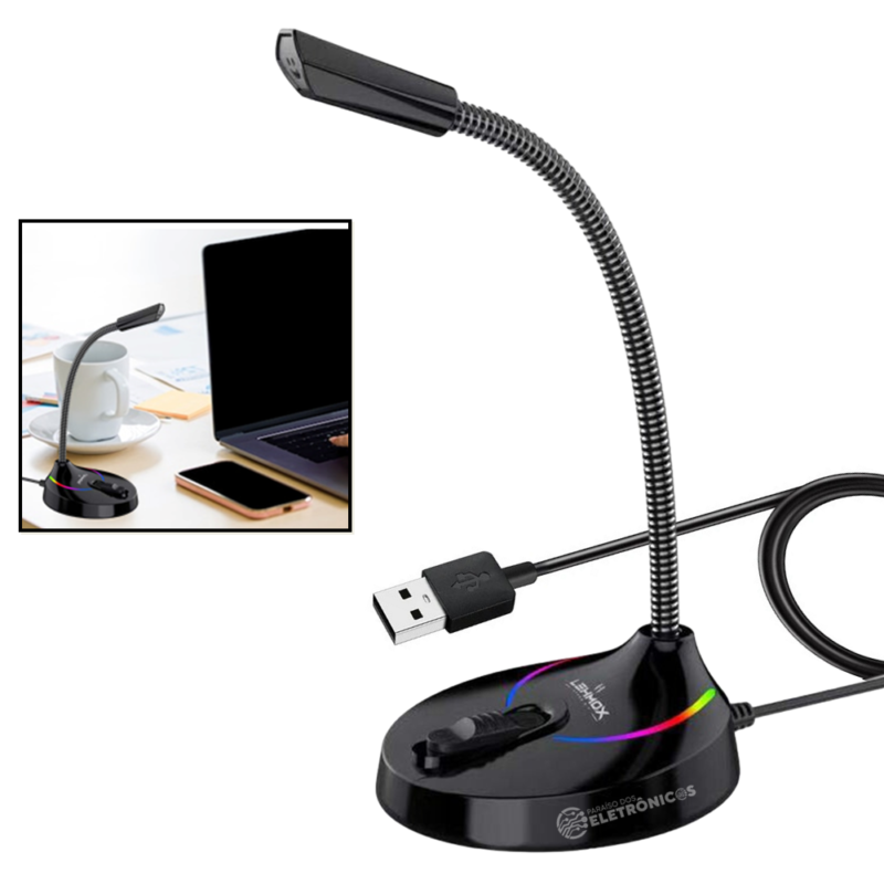 Microfone De Mesa USB RGB Com Haste Flexível Para Computador, PC e ...
