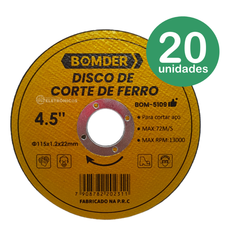 Kit 20 Discos Corte para Metal 4,5