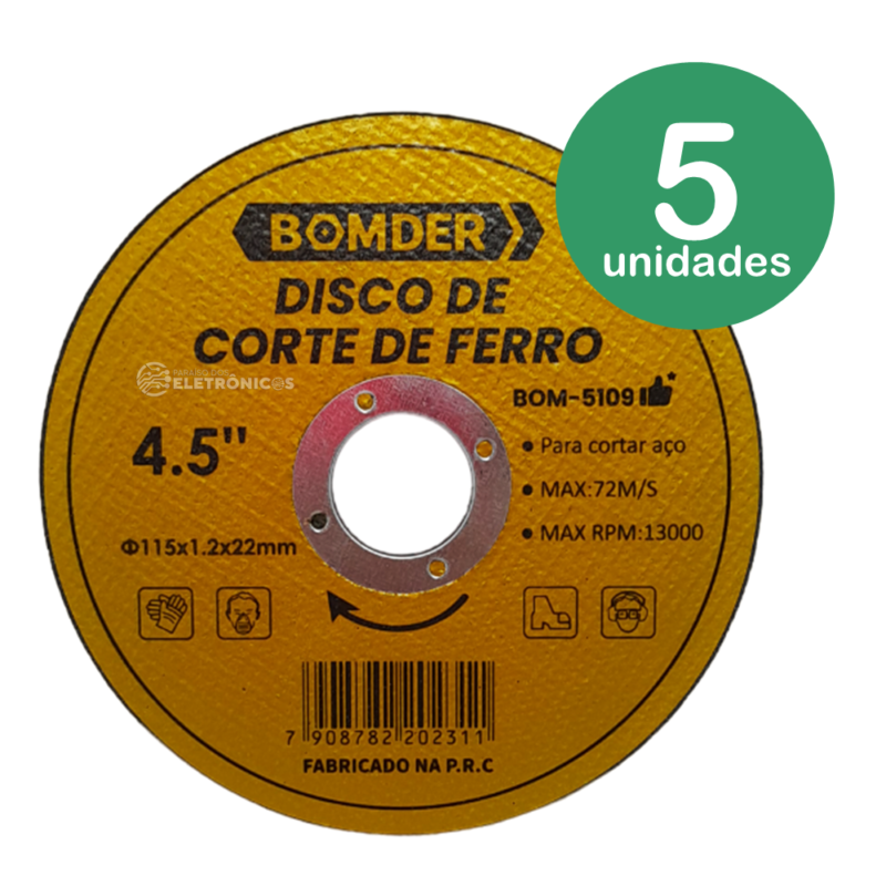Kit 5 Discos Corte para Metal 4,5