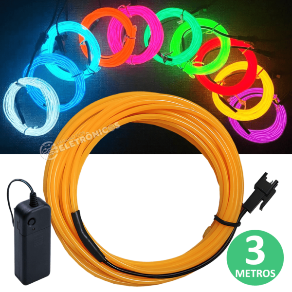 Fio Cordão Neon Decoração Fantasia 3 Metros Com Controlador Luz Amarelo - XM21152