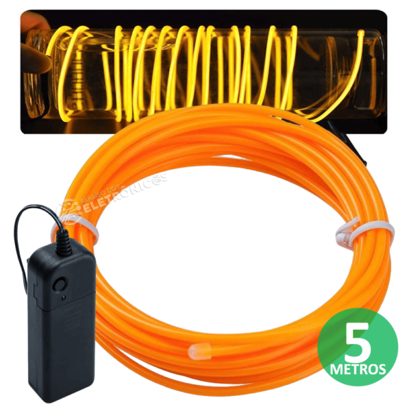 Fio Cordão de LED Neon Fluorescente 5 Metros Com Controlador Para Festa e Balada - Luz Amarelo CLY5865