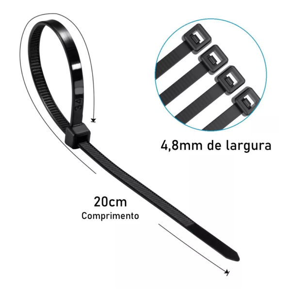 Pacote Com 100 Abraçadeira Nylon Enforca Gato 4,8mm x 20cm - Preto BOM5504 - Image 2