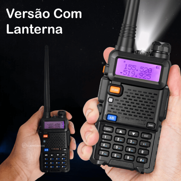 Rádio Comunicador Walk Talk 5w Ht Dual Band UHF VHF 128 Canais Com Lanterna Embutida - BOM5701 - Image 4