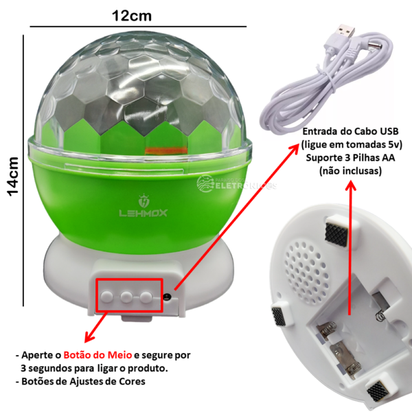 Globo de Luz Bola Mágica Com Projetor de Luzes e Efeitos Coloridos - Verde LEY1737 - Image 4