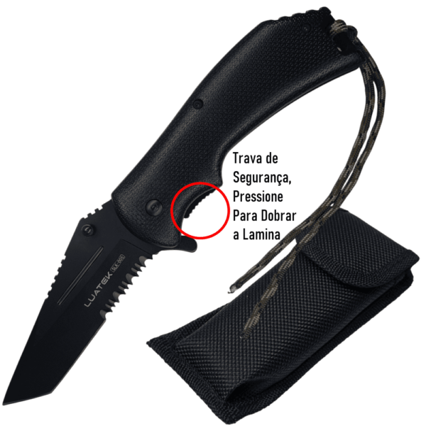 Canivete Tático de Sobrevivência e Combate Camuflado Com Trava Liner Lock - Preto SLKD05 - Image 2