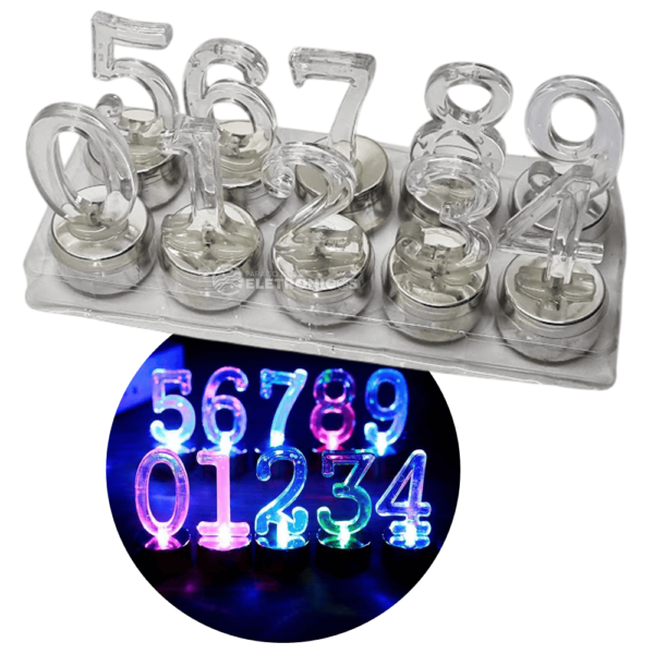 Kit Velas de LED Com 10 Números Efeito Pisca e Cores Mágicas 30118