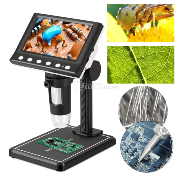 Microscópio LCD Digital  Aumento Zoom 1000x USB Para Mesa Laboratório - LE2072