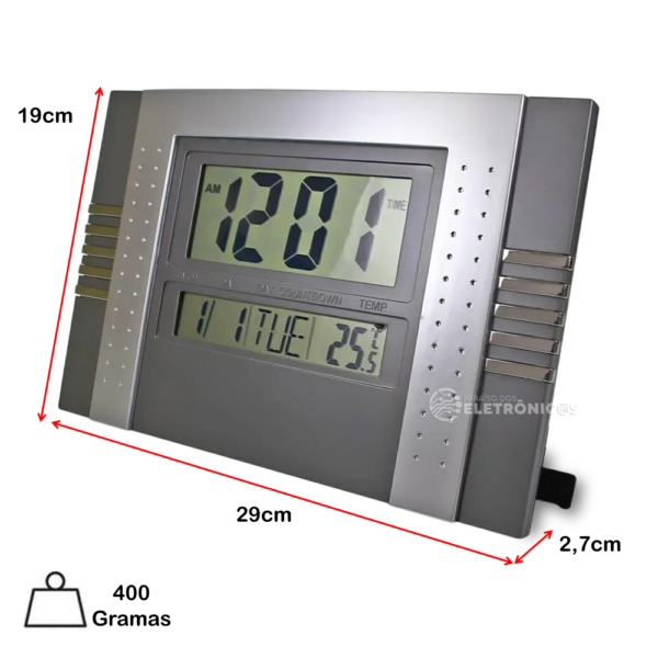 Relógio De Mesa Ou De Parede Digital Com Calendário e Termômetro - Cinza LE8117 - Image 4