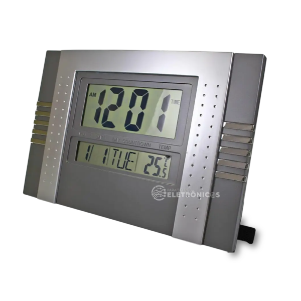 Relógio De Mesa Ou De Parede Digital Com Calendário e Termômetro - Cinza LE8117 - Image 5