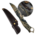 Faca Tática Para Caça Camuflada Lâmina Fulltang Com Bainha em Couro - SLKA175
