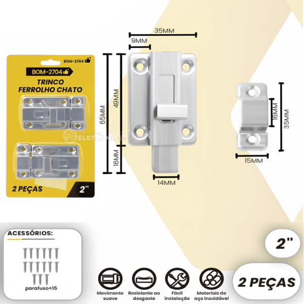 Kit 2 Trincos Ferrolho Chato 65mm x 35mm 2