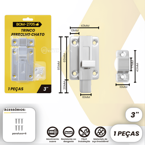 Trinco Ferrolho Chato 85mm x 43mm 3