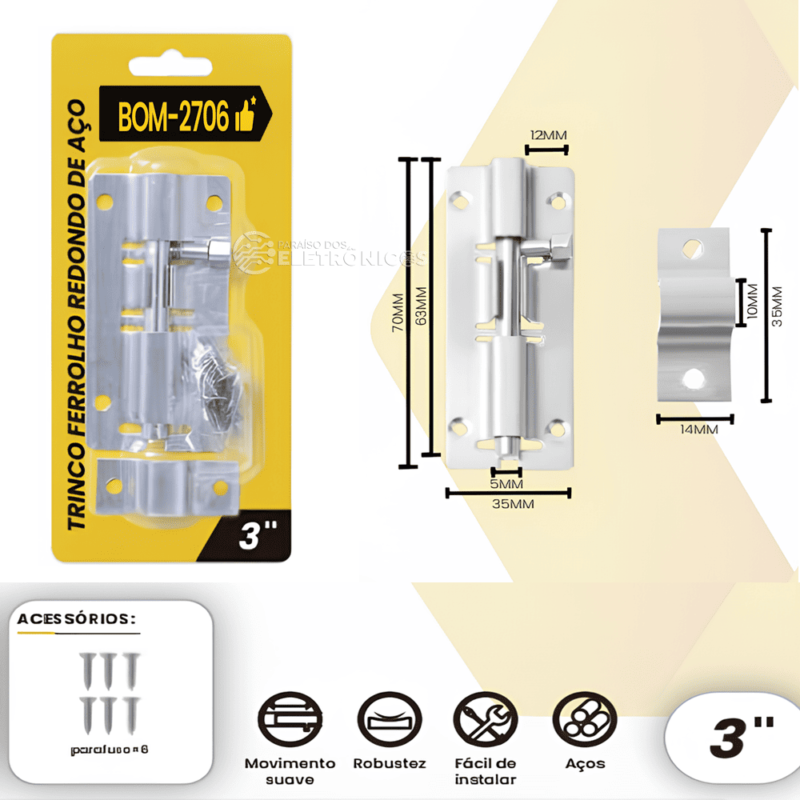 Trinco Ferrolho Redondo 70mm x 35mm 3