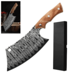 Cutelo Damasco Profissional Cozinha Artesanal Fulltang Aço Chef Cabo Madeira - SLKJJD05