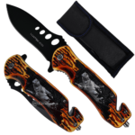 Canivete Tático Selva com Quebra Vidro e Cortador de Cabos Estampa Lobo - SLKD313B