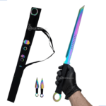 Facão Espada Katana Rainbow Full Tang 71cm C/ Fio De Corte + 2 Lanças de Arremesso C/ Bainha - SLKK80