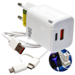 Carregador Rápido Dupla Saída USB e USB-C 30W 5v 3.1A Para Smartphone Com Cabo USB-C e Micro-USB - Branco LE295