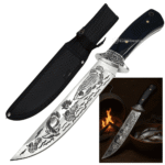 Faca Para Pescaria e Churrasco Lamina Trabalhada em Aço Inox Cabo de Madeira e Bainha - TB092040