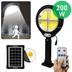 Refletor Solar LED 200W Luminária Sem Fio Com Sensor de Presença e Controle Remoto - LKY0044