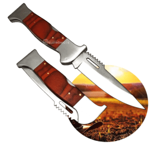 Canivete Grande 25,5cm de Sobrevivência em Aço Inoxidável Cabo Amadeirado Cor Mogno - TCMA